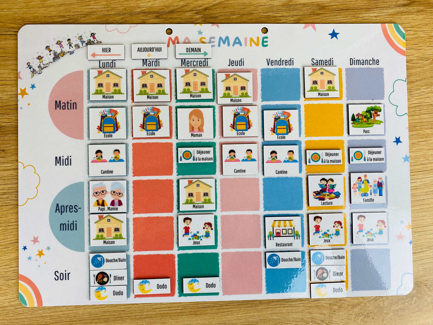 Petit Semainier Magnétique évolutif Enfant - format A4 – 100 Magnets Activités – Organisation Semaine & Autonomie - inspiration Montessori