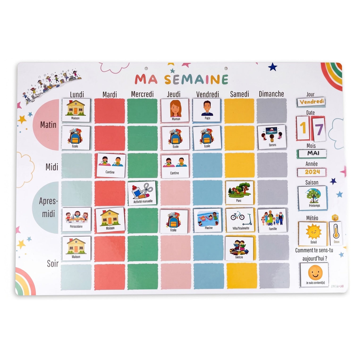 Grand semainier magnétique - 265 magnets - enfant – Organisation semaine – Évolutif & inspiré Montessori