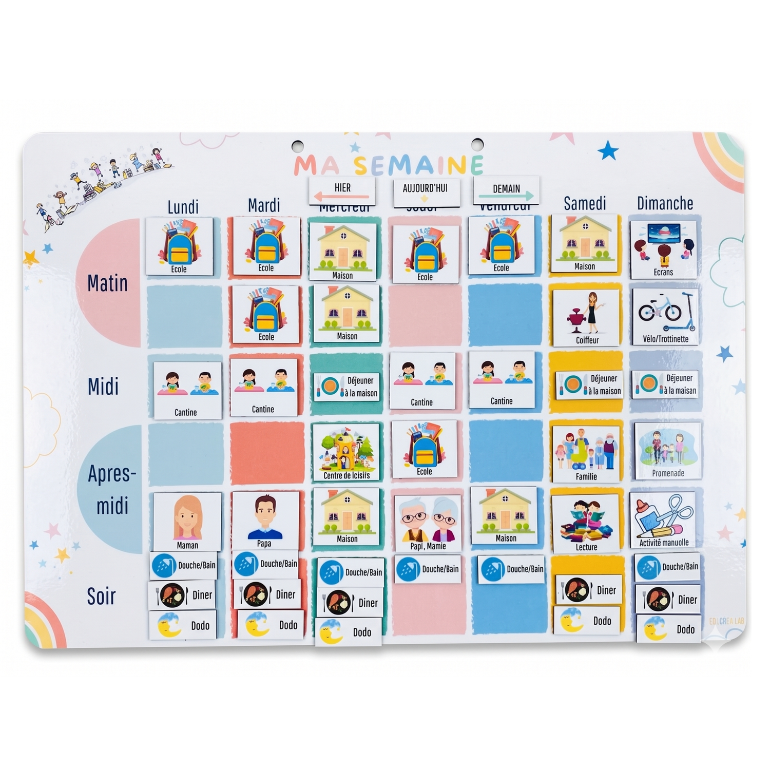 Petit Semainier Magnétique évolutif Enfant - format A4 – 100 Magnets Activités – Organisation Semaine & Autonomie - inspiration Montessori