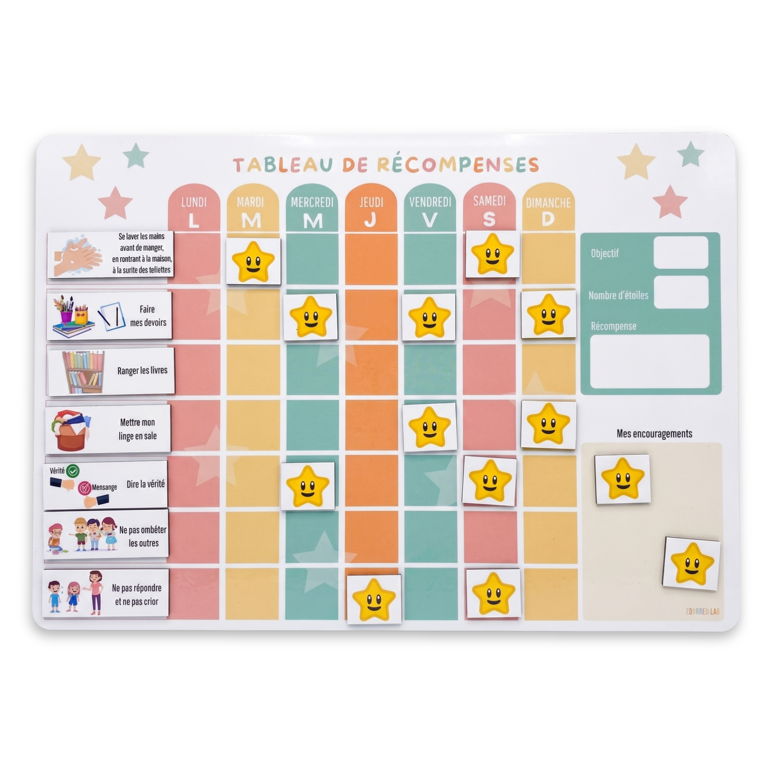 Tableau de Récompenses Enfant Magnétique – 30 Tâches & 50 Étoiles – inspiration Montessori Motivation - Autonomie -Format A4